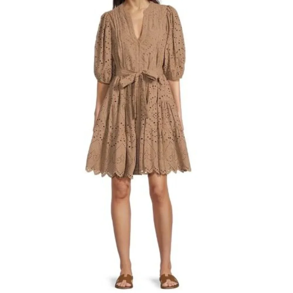 New! Gibson & Latimer Black Eyelet Button Down Belted Mini Dress 36039 - Picture 4 of 14